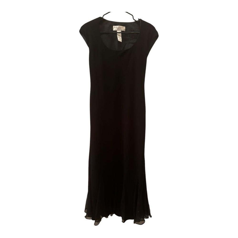 VTG  Jones New York 1974 Black Midi Cap Sleeve Dress with Flutter Hem, Sheer Sz6